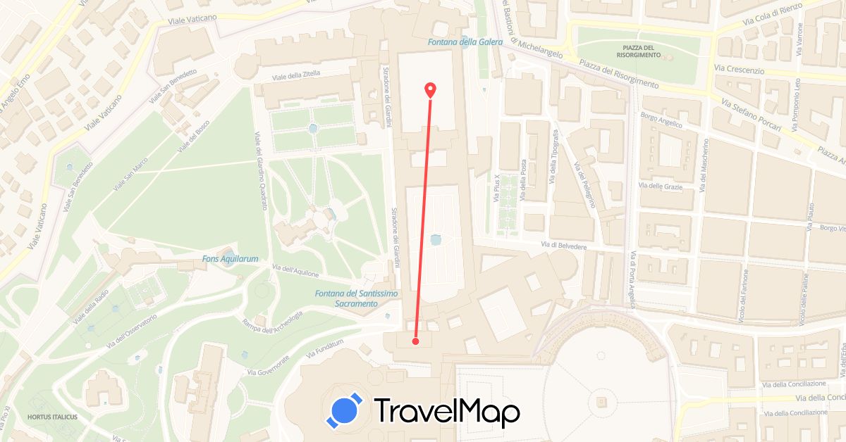 TravelMap itinerary: driving, hiking in Vatican City (Europe)